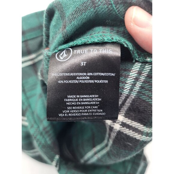 VOLCOM Todder Boys 3T Caden Plaid Long Sleeve Snap Button Shirt NWT Sea Green - Picture 6 of 7